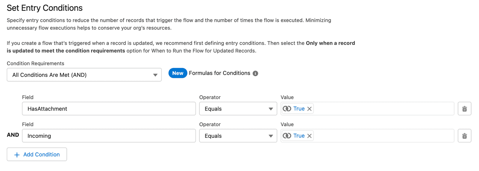 Set Entry Conditions