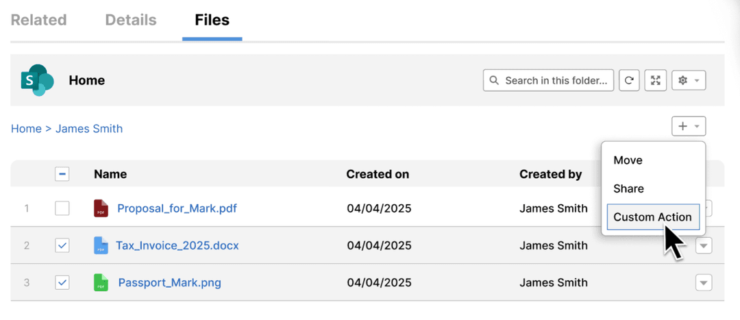 Custom action support in salesforce