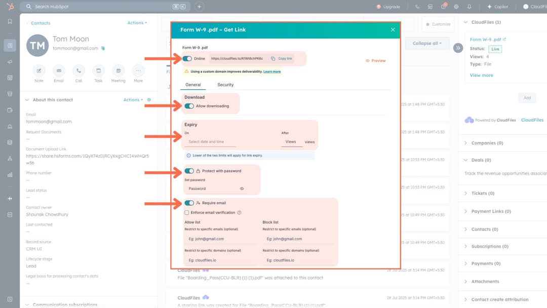 Link settings and security