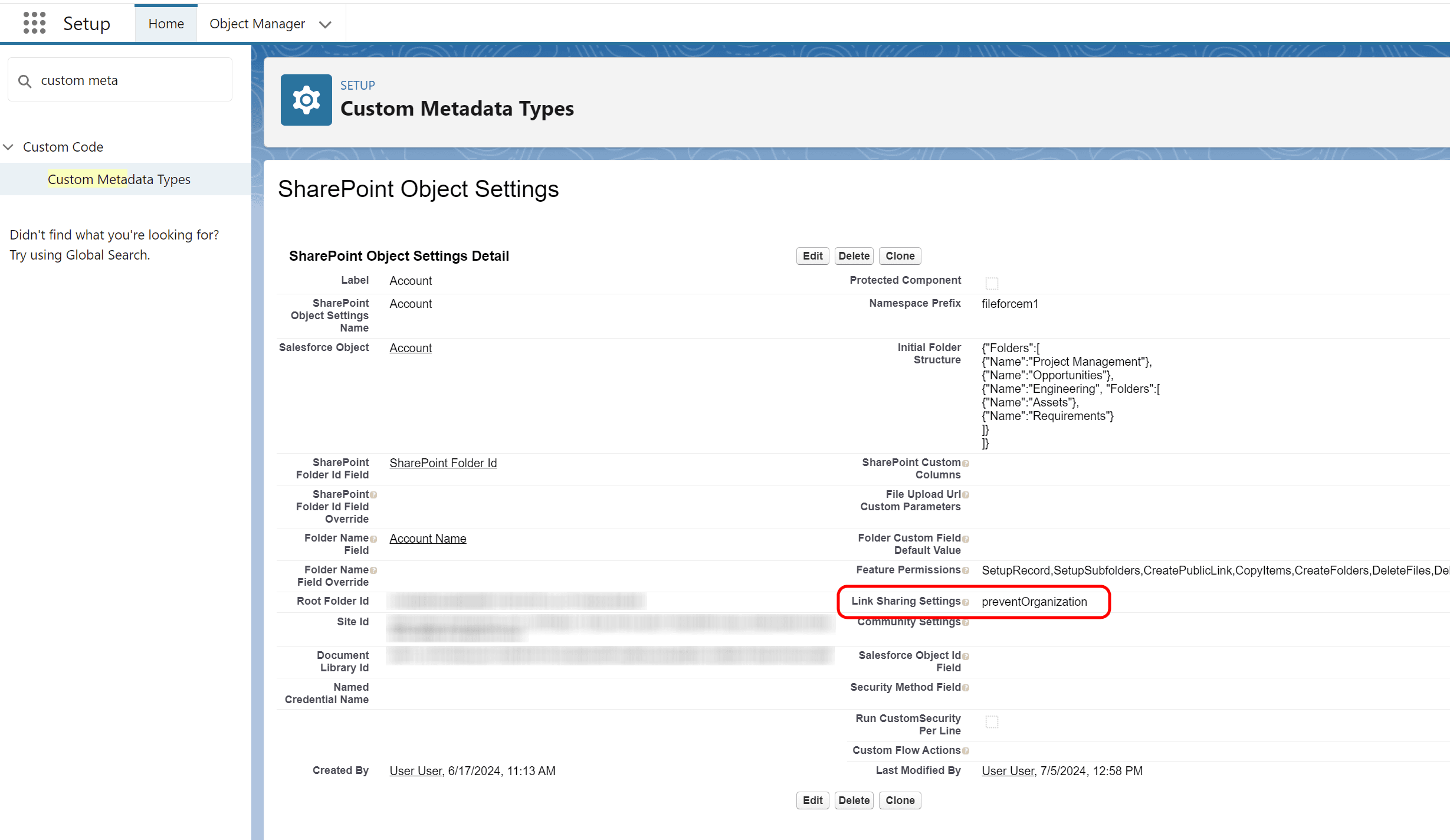 sFiles Link Sharing Settings