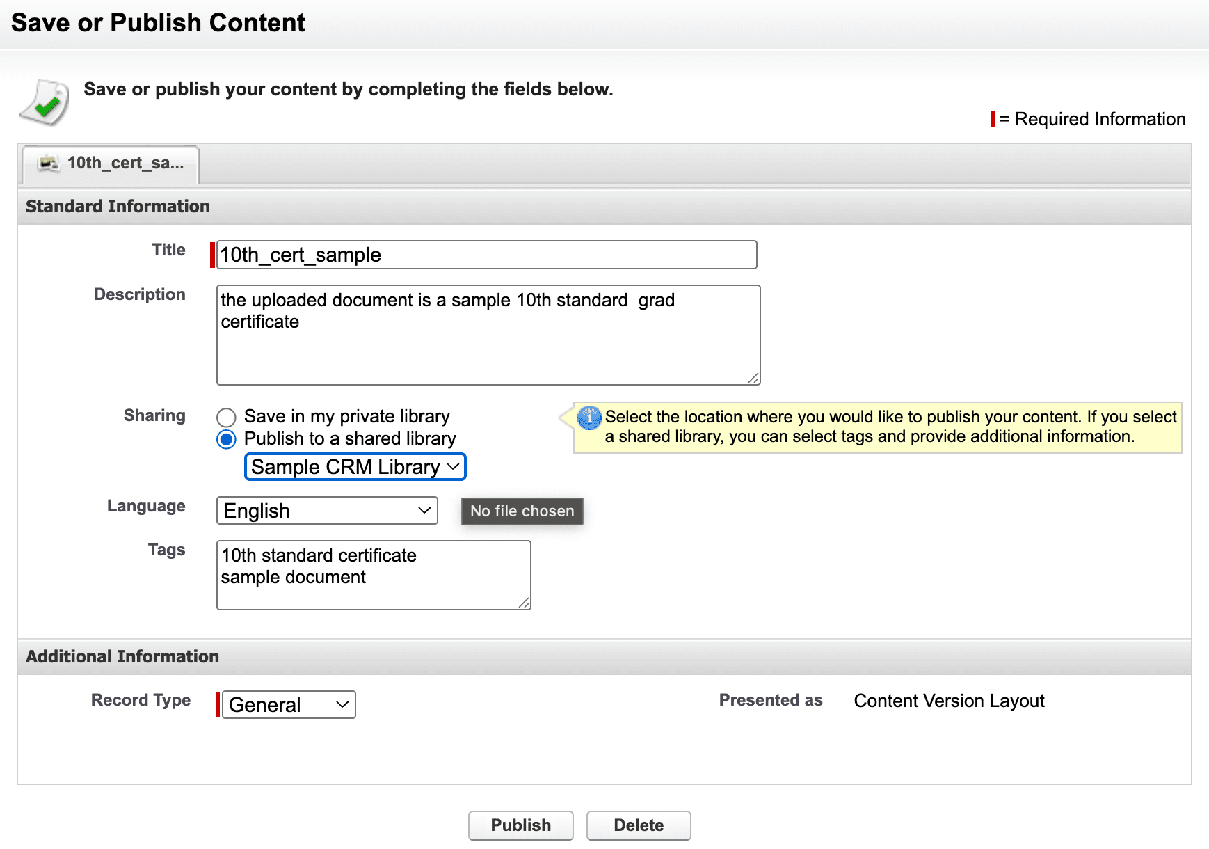 save or publish 10th certificate
