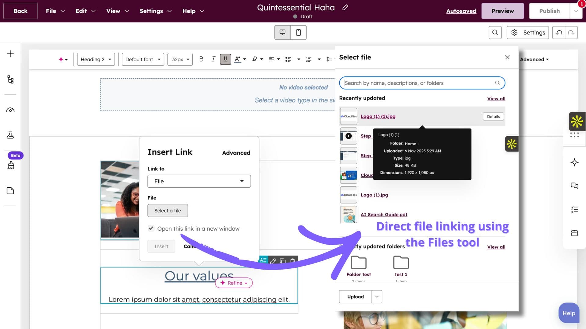 Accessing HubSpot File Manager Through the Link Tools